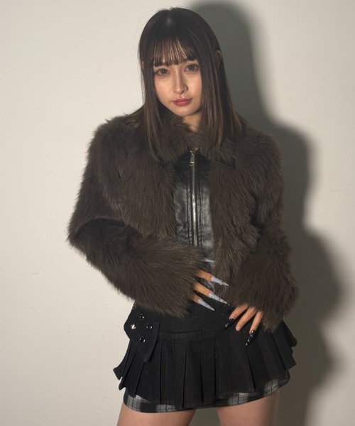 .KOM(ドットコム)の「A'GEM/9 × .kom 『.kom/ドットケーオーエム』エコファージップアップブルゾン(ライダースジャケット・レディース・ホワイト/ブラウン/ブラック・FREE)」の15枚目の写真