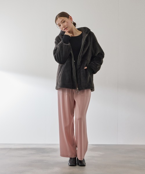 QUEENS COURT(クイーンズコート)の「フェイクファーフーディショートコート≪手洗い可能≫(その他アウター・レディース・ダークグレー・M)」の10枚目の写真