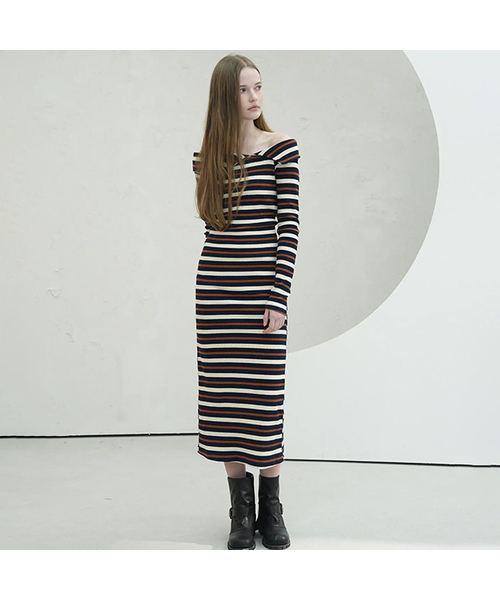 Vivacious(ビバシャス)の「Lovely Stripe Long Dress - 4COL(ワンピース・レディース・グリーン/ワイン/ブラウン/スカイブルー・FREE)」の2枚目の写真