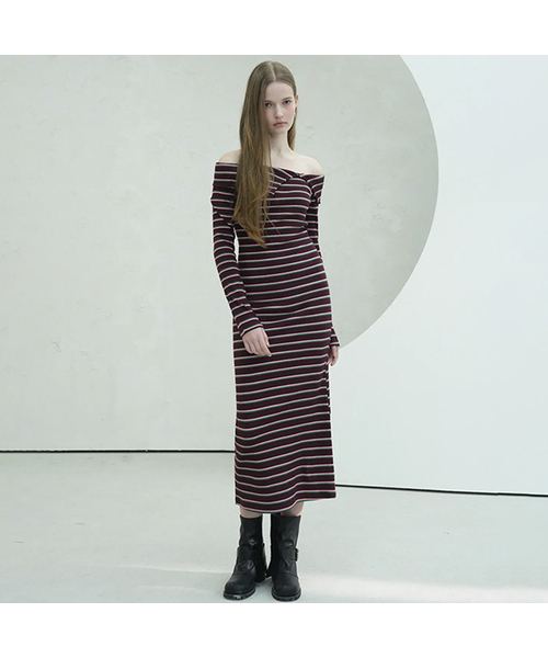 Vivacious(ビバシャス)の「Lovely Stripe Long Dress - 4COL(ワンピース・レディース・グリーン/ワイン/ブラウン/スカイブルー・FREE)」の4枚目の写真