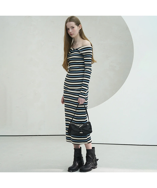 Vivacious(ビバシャス)の「Lovely Stripe Long Dress - 4COL(ワンピース・レディース・グリーン/ワイン/ブラウン/スカイブルー・FREE)」の1枚目の写真