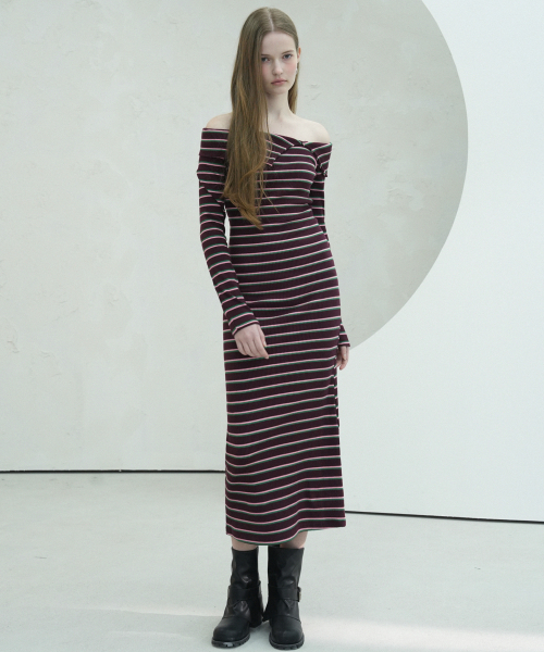 Vivacious(ビバシャス)の「Lovely Stripe Long Dress - 4COL(ワンピース・レディース・グリーン/ワイン/ブラウン/スカイブルー・FREE)」の5枚目の写真