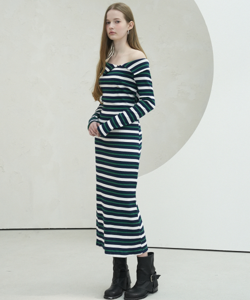 Vivacious(ビバシャス)の「Lovely Stripe Long Dress - 4COL(ワンピース・レディース・グリーン/ワイン/ブラウン/スカイブルー・FREE)」の7枚目の写真