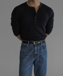 BOWLOW PRODUCT（バウロープロダクト）の「パターンマッスルヘンリネックニットティー[ネイビー]（ニット/セーター）」