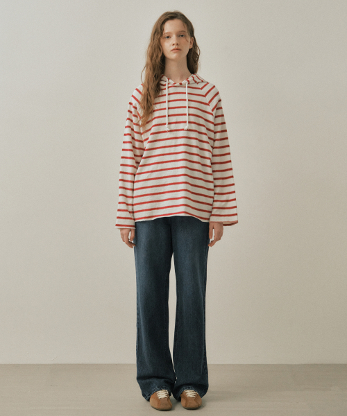 WEDNESDAYOASISFORWOMEN（ウェンズデー オアシス フォー ウーマン）の「ストライプワッフルフードスウェットシャツ_RED(W25-TP35)（パーカー・レディース・レッド・FREE）」の3枚目の写真