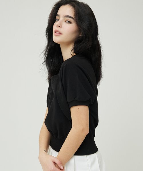AWESOME STUDIO(オーサムスタジオ)の「半袖ボレロレイヤードスウェットシャツブラック(Tシャツ/カットソー・レディース・その他・FREE)」の4枚目の写真