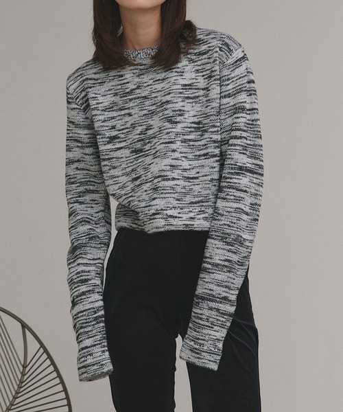 ショート丈 ミックスニット プルオーバー（ニット/セーター）｜ad thie