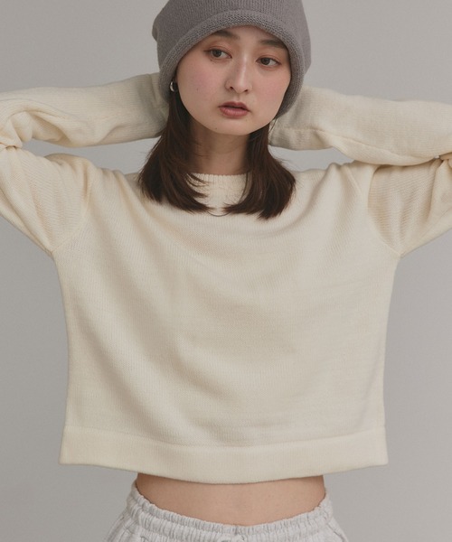 ショート丈 ミックスニット プルオーバー（ニット/セーター）｜ad thie