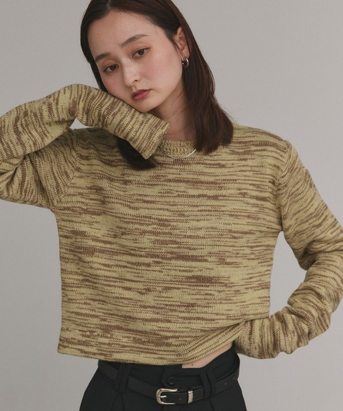 ad thie（アドティエ）の「ショート丈 ミックスニット プルオーバー（ニット/セーター・レディース・ライトグリーン/ブラック/アイボリー/グレー・FREE）」の9枚目の写真