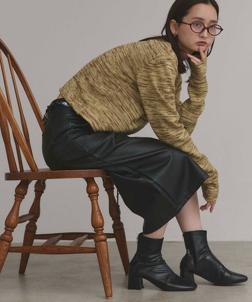 ad thie（アドティエ）の「ショート丈 ミックスニット プルオーバー（ニット/セーター・レディース・ライトグリーン/ブラック/アイボリー/グレー・FREE）」の6枚目の写真