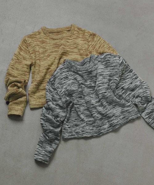 ad thie（アドティエ）の「ショート丈 ミックスニット プルオーバー（ニット/セーター・レディース・ライトグリーン/ブラック/アイボリー/グレー・FREE）」の8枚目の写真