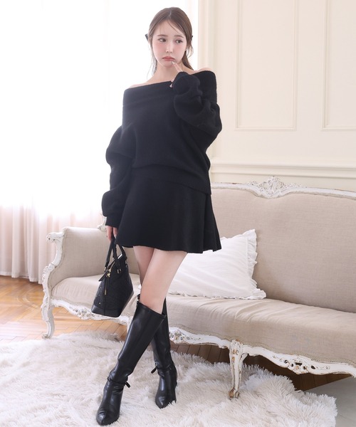 one after another NICE CLAUP（ワンアフターアナザーナイスクラップ）の「オフショルニットセットアップ（セットアップ・レディース・チャコールグレー/アイボリー/ブラック/ベージュ/ピンク・FREE）」の11枚目の写真