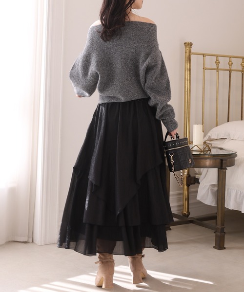 one after another NICE CLAUP（ワンアフターアナザーナイスクラップ）の「オフショルニットセットアップ（セットアップ・レディース・チャコールグレー/アイボリー/ブラック/ベージュ/ピンク・FREE）」の12枚目の写真