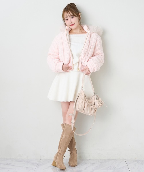 one after another NICE CLAUP（ワンアフターアナザーナイスクラップ）の「オフショルニットセットアップ（セットアップ・レディース・チャコールグレー/アイボリー/ブラック/ベージュ/ピンク・FREE）」の20枚目の写真