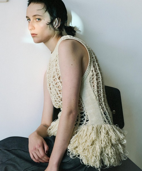 MAISON SPECIAL（メゾンスペシャル）の「Fringe Mesh Vest/フリンジメッシュベスト（ベスト・レディース・ブラウン/ホワイト/マルチ・FREE）」の2枚目の写真