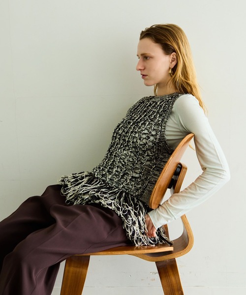 MAISON SPECIAL（メゾンスペシャル）の「Fringe Mesh Vest/フリンジメッシュベスト（ベスト・レディース・ブラウン/ホワイト/マルチ・FREE）」の3枚目の写真