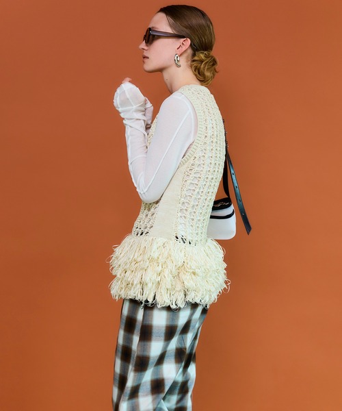 MAISON SPECIAL（メゾンスペシャル）の「Fringe Mesh Vest/フリンジメッシュベスト（ベスト・レディース・ブラウン/ホワイト/マルチ・FREE）」の9枚目の写真
