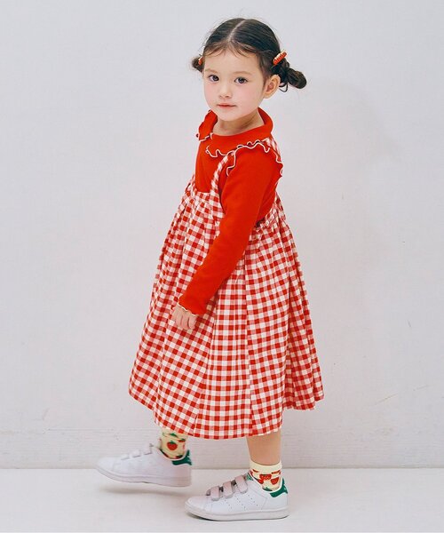 p.premier(ピードットプルミエ)の「ギンガムチェックジャンスカ&メロウトップスセット_ジュニア対応(ワンピース・キッズ・ブルー/レッド/インディゴブルー/イエロー・80/90/100/110/120/130/140)」の4枚目の写真