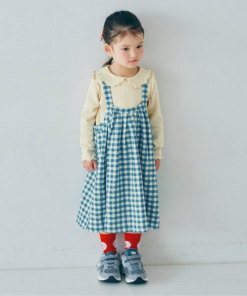p.premier（ピードットプルミエ）の「ギンガムチェックジャンスカ&メロウトップスセット_ジュニア対応（ワンピース・キッズ・ブルー/レッド/インディゴブルー/イエロー・80/90/100/110/120/130/140）」の5枚目の写真
