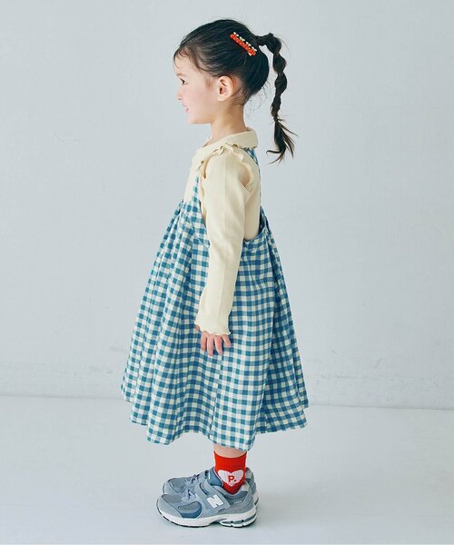 p.premier（ピードットプルミエ）の「ギンガムチェックジャンスカ&メロウトップスセット_ジュニア対応（ワンピース・キッズ・ブルー/レッド/インディゴブルー/イエロー・80/90/100/110/120/130/140）」の6枚目の写真