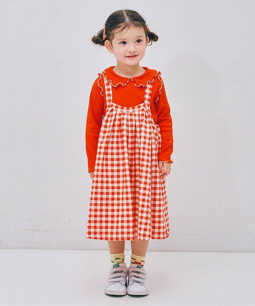 p.premier(ピードットプルミエ)の「ギンガムチェックジャンスカ&メロウトップスセット_ジュニア対応(ワンピース・キッズ・ブルー/レッド/インディゴブルー/イエロー・80/90/100/110/120/130/140)」の7枚目の写真