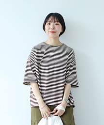 ボーダー配色バインダー 5分袖BIG Tシャツ【SEASON COLOR】
