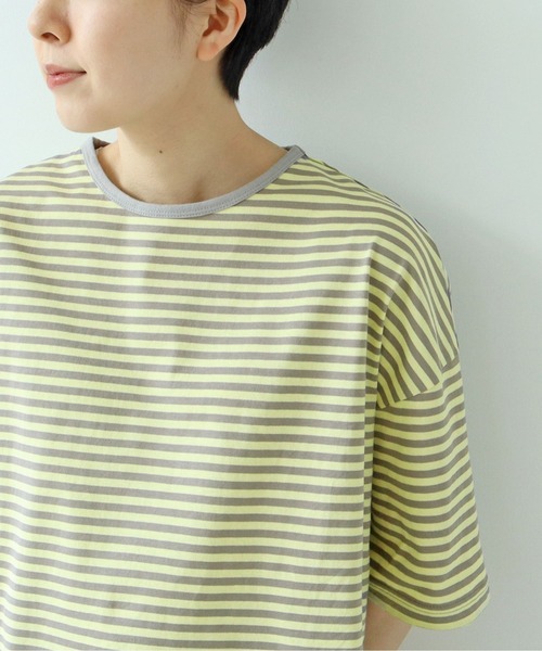 PAR ICI（パーリッシィ）の「ボーダー配色バインダー 5分袖BIG Tシャツ【SEASON COLOR】（Tシャツ/カットソー・レディース・ダークブラウン/ピンク系その他2/ブラック/マスタード/イエロー/グリーン系その他/カーキ/イエロー系その他/ブルー系その他・FREE）」の6枚目の写真
