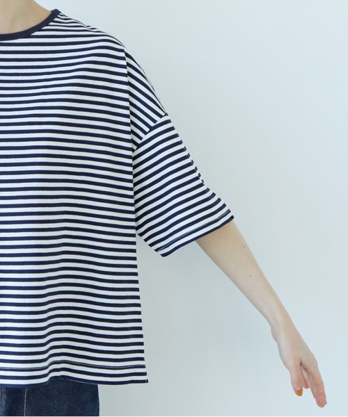 PAR ICI（パーリッシィ）の「ボーダー配色バインダー 5分袖BIG Tシャツ【SEASON COLOR】（Tシャツ/カットソー・レディース・ダークブラウン/ピンク系その他2/ブラック/マスタード/イエロー/グリーン系その他/カーキ/イエロー系その他/ブルー系その他・FREE）」の15枚目の写真