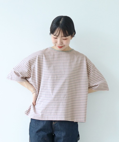 PAR ICI（パーリッシィ）の「ボーダー配色バインダー 5分袖BIG Tシャツ【SEASON COLOR】（Tシャツ/カットソー・レディース・ダークブラウン/ピンク系その他2/ブラック/マスタード/イエロー/グリーン系その他/カーキ/イエロー系その他/ブルー系その他・FREE）」の18枚目の写真