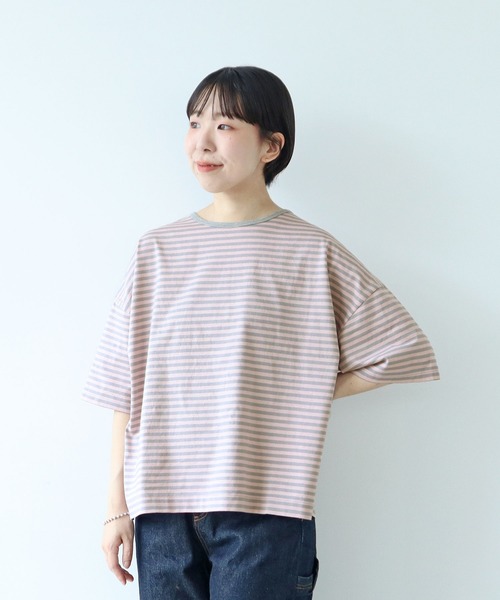 PAR ICI（パーリッシィ）の「ボーダー配色バインダー 5分袖BIG Tシャツ【SEASON COLOR】（Tシャツ/カットソー・レディース・ダークブラウン/ピンク系その他2/ブラック/マスタード/イエロー/グリーン系その他/カーキ/イエロー系その他/ブルー系その他・FREE）」の19枚目の写真