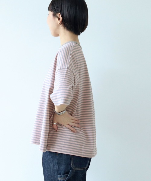 PAR ICI（パーリッシィ）の「ボーダー配色バインダー 5分袖BIG Tシャツ【SEASON COLOR】（Tシャツ/カットソー・レディース・ダークブラウン/ピンク系その他2/ブラック/マスタード/イエロー/グリーン系その他/カーキ/イエロー系その他/ブルー系その他・FREE）」の20枚目の写真