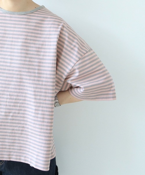 PAR ICI（パーリッシィ）の「ボーダー配色バインダー 5分袖BIG Tシャツ【SEASON COLOR】（Tシャツ/カットソー・レディース・ダークブラウン/ピンク系その他2/ブラック/マスタード/イエロー/グリーン系その他/カーキ/イエロー系その他/ブルー系その他・FREE）」の22枚目の写真