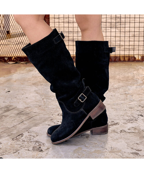 SHOEHI（シューハイ）の「アリア ソフトレザー スウェード ベルト ロングブーツ(3Colors)_B2342（ブーツ・レディース・ブラック/ブラウン/アイボリー・23cm/23.5cm/24cm/24.5cm/22.5cm）」の3枚目の写真