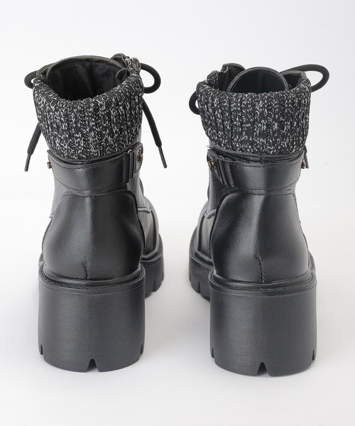 Lace Ladies（レースレディース）の「レザー調 リブ付き 厚底 レースアップ ブーツ（ブーツ・レディース・ブラック・22.5cm/23cm/23.5cm/24cm/24.5cm/25cm）」の13枚目の写真