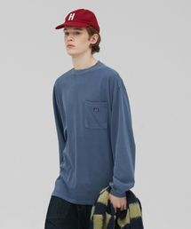 STENDS（ステンズ）の「[M~4XL] ピグメントロングスリーブポケットTシャツ_ネイビー（Tシャツ/カットソー）」