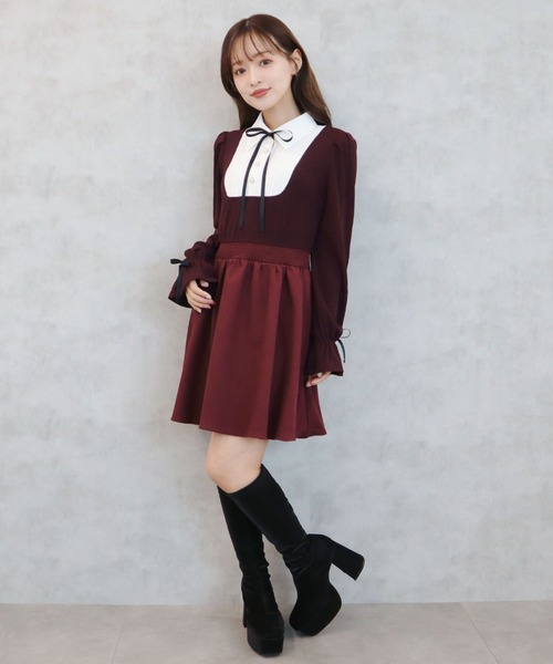 CECIL McBEE（セシルマクビー）の「フェイクシャツリボンワンピース（ワンピース・レディース・ベージュ/ボルドー/ブラック/グレー・MEDIUM）」の5枚目の写真