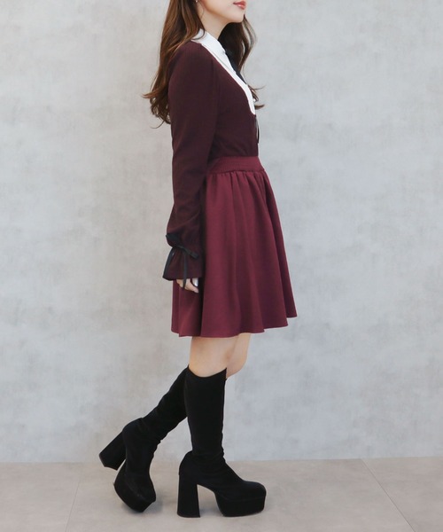 CECIL McBEE（セシルマクビー）の「フェイクシャツリボンワンピース（ワンピース・レディース・ベージュ/ボルドー/ブラック/グレー・MEDIUM）」の8枚目の写真