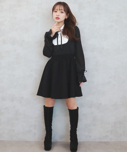 CECIL McBEE（セシルマクビー）の「フェイクシャツリボンワンピース（ワンピース・レディース・ベージュ/ボルドー/ブラック/グレー・MEDIUM）」の13枚目の写真