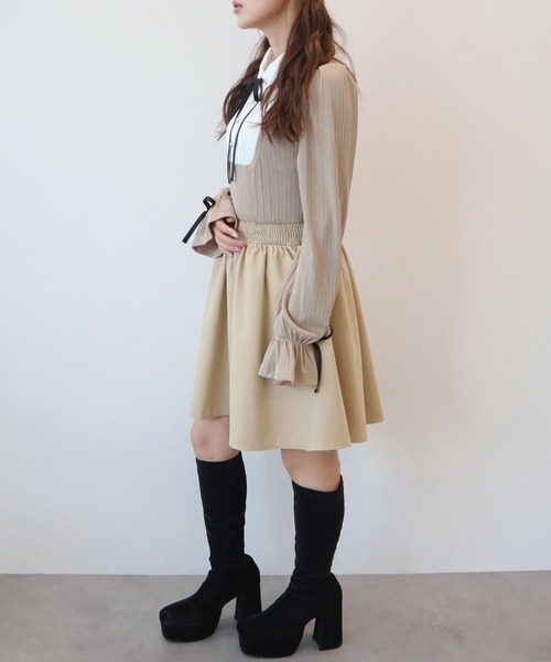 CECIL McBEE（セシルマクビー）の「フェイクシャツリボンワンピース（ワンピース・レディース・ベージュ/ボルドー/ブラック/グレー・MEDIUM）」の18枚目の写真