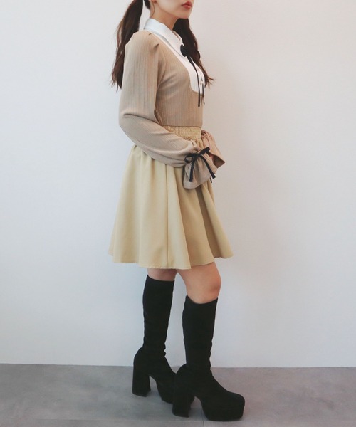 CECIL McBEE（セシルマクビー）の「フェイクシャツリボンワンピース（ワンピース・レディース・ベージュ/ボルドー/ブラック/グレー・MEDIUM）」の20枚目の写真