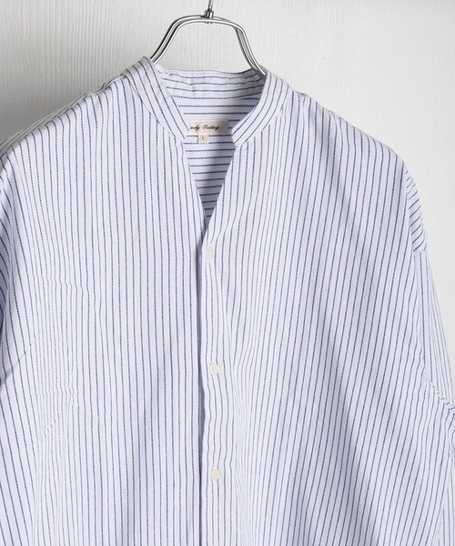 WESTSEA(ウエストシー)の「綿100% パナマ素材 スキッパー長袖シャツ オーバーサイズ 無地 ストライプ(シャツ/ブラウス・メンズ・ネイビー/ブラック/ネイビー系/ホワイト系その他/ピンク/ホワイト・L/M)」の2枚目の写真