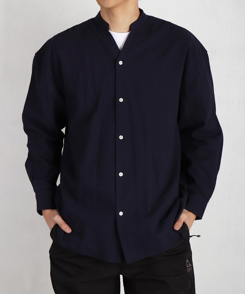 WESTSEA(ウエストシー)の「綿100% パナマ素材 スキッパー長袖シャツ オーバーサイズ 無地 ストライプ(シャツ/ブラウス・メンズ・ネイビー/ブラック/ネイビー系/ホワイト系その他/ピンク/ホワイト・L/M)」の4枚目の写真