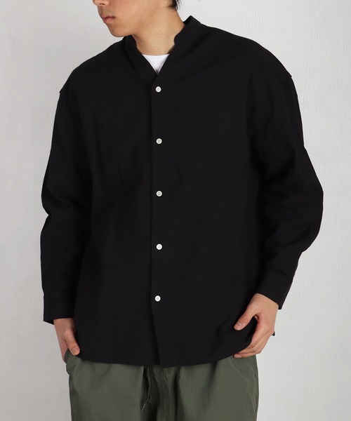 WESTSEA(ウエストシー)の「綿100% パナマ素材 スキッパー長袖シャツ オーバーサイズ 無地 ストライプ(シャツ/ブラウス・メンズ・ネイビー/ブラック/ネイビー系/ホワイト系その他/ピンク/ホワイト・L/M)」の3枚目の写真