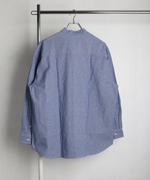 WESTSEA(ウエストシー)の「綿100% パナマ素材 スキッパー長袖シャツ オーバーサイズ 無地 ストライプ(シャツ/ブラウス・メンズ・ネイビー/ブラック/ネイビー系/ホワイト系その他/ピンク/ホワイト・L/M)」の20枚目の写真