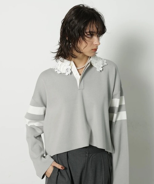 CADUNE（カデュネ）の「衿レースラガーニット（ニット/セーター・レディース・ライトグレー/ネイビー/ベージュ・38）」の11枚目の写真