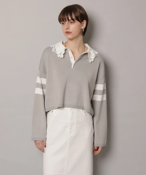 CADUNE（カデュネ）の「衿レースラガーニット（ニット/セーター・レディース・ライトグレー/ネイビー/ベージュ・38）」の10枚目の写真