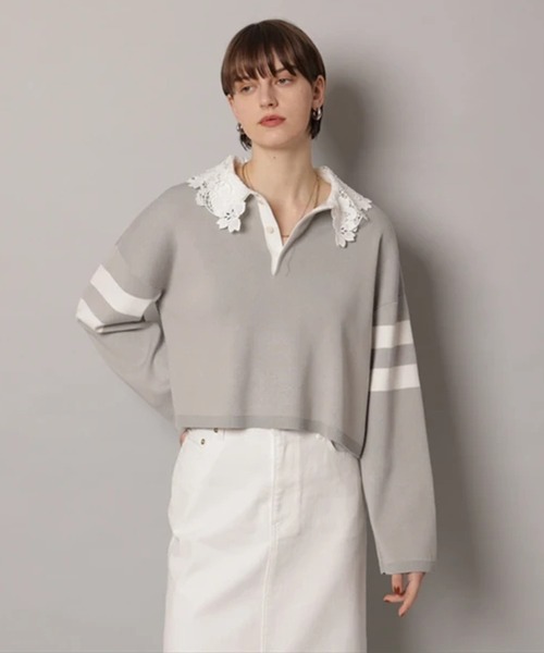 CADUNE（カデュネ）の「衿レースラガーニット（ニット/セーター・レディース・ライトグレー/ネイビー/ベージュ・38）」の9枚目の写真