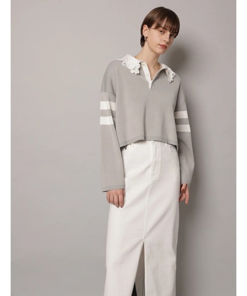 CADUNE（カデュネ）の「衿レースラガーニット（ニット/セーター・レディース・ライトグレー/ネイビー/ベージュ・38）」の8枚目の写真