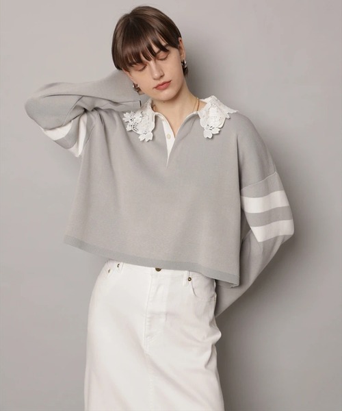 CADUNE（カデュネ）の「衿レースラガーニット（ニット/セーター・レディース・ライトグレー/ネイビー/ベージュ・38）」の7枚目の写真