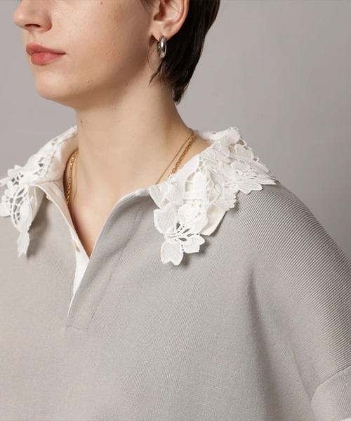 CADUNE（カデュネ）の「衿レースラガーニット（ニット/セーター・レディース・ライトグレー/ネイビー/ベージュ・38）」の6枚目の写真